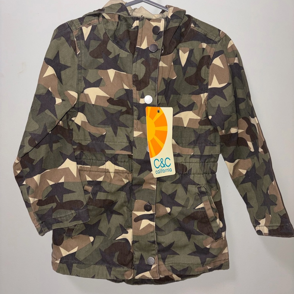 C&C California Camo Utility Jacket Hooded Girls 3T Zipper Button‎ Closure